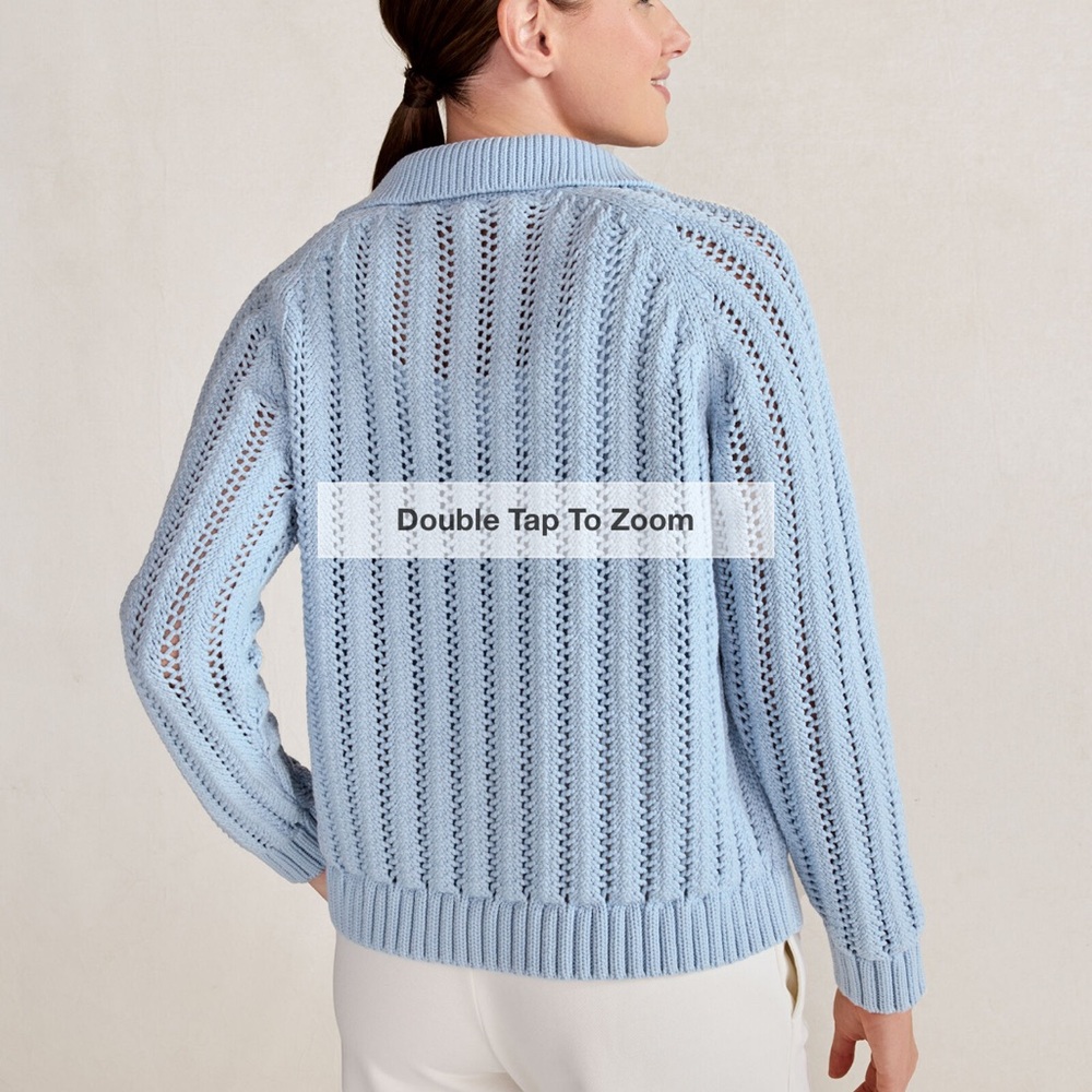 Haven Well Within Open Stitch Johnny Collar Cotton Blue Sweater Size Large - Picture 4 of 12
